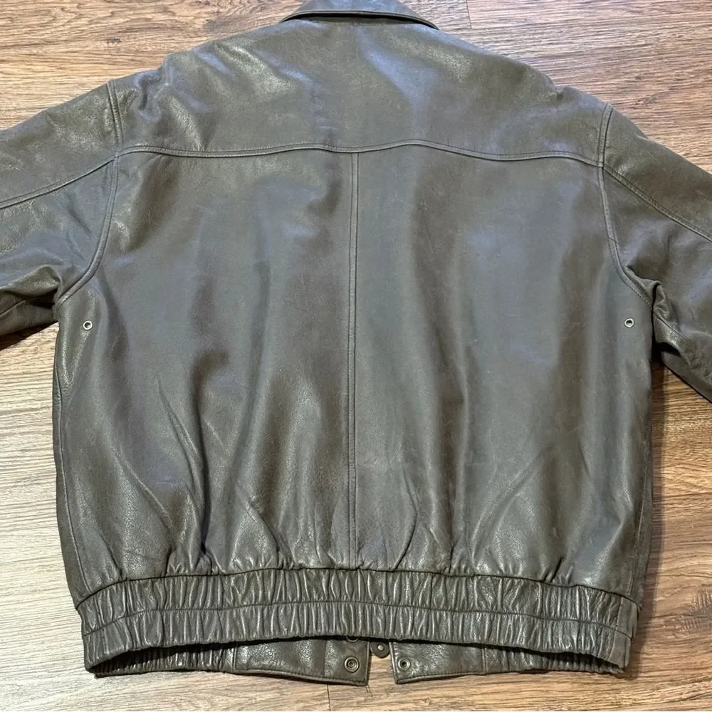 Vintage G-III Zip Up Leather Authentic Bomber Jacket Brown Size Medium